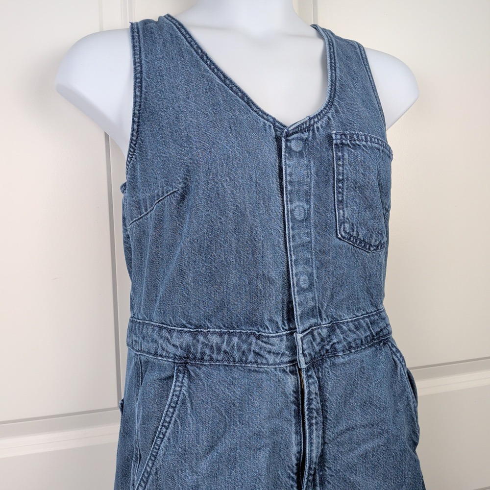 Streetwear Denim Barrel Leg Overalls Jumpsuit Medium Wash Sleeveless Size 10